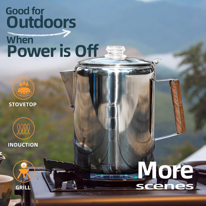 Mereza Camping Percolator Coffee Pot 12 Cup Stove Top Coffee Percolator Non Electric Coffee Maker Camping Stainless Steel Coffee Pot Outdoors Home No Aluminum & Plastic Fast Brew - Image 3
